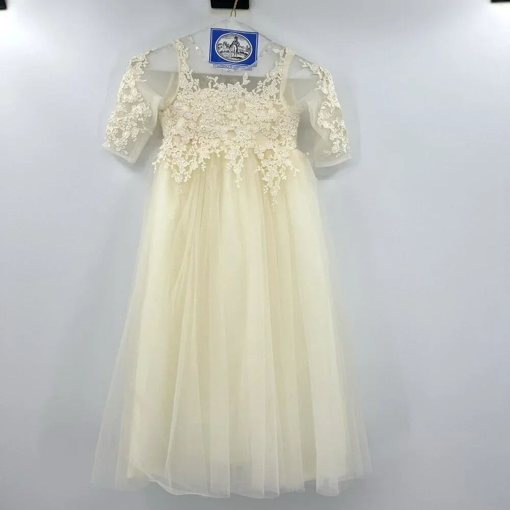 Flower Girl Lace Tulle Ivory Full Length Gown Toddler 5 - Picture 1 of 7